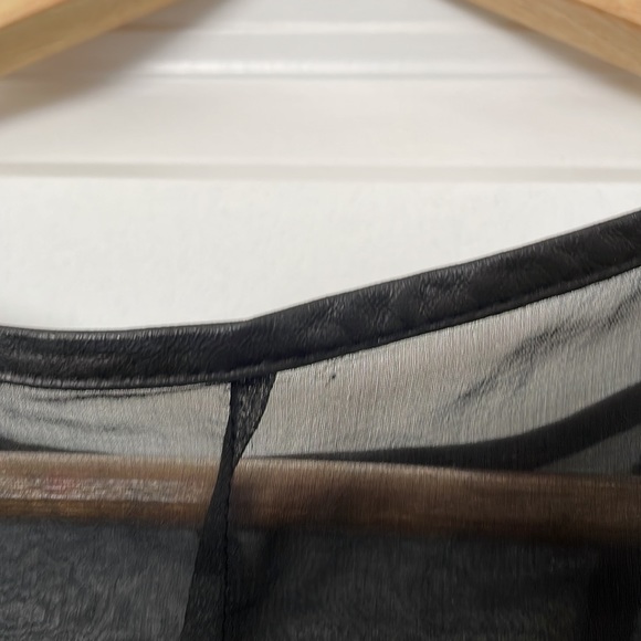 Heather Elegant black silk top with faux leather trim and amazing details, small - Picture 3 of 5